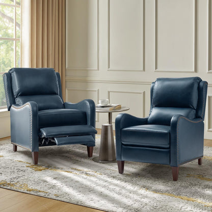 Poltrona reclinabile Brigida Modern in vera pelle con finiture in borchie e poggiapiedi regolabile, set da 2 di HULALA HOME