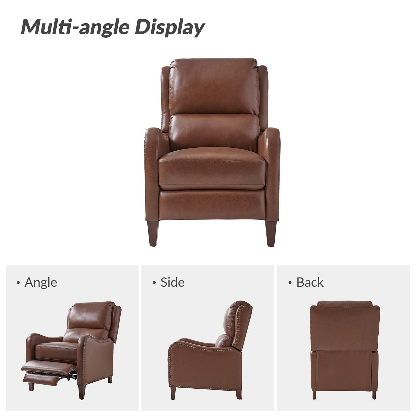 Poltrona reclinabile Brigida Modern in vera pelle con finiture in borchie e poggiapiedi regolabile, set da 2 di HULALA HOME