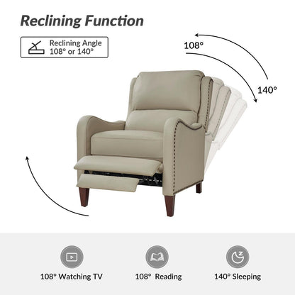 Poltrona reclinabile Brigida Modern in vera pelle con finiture in borchie e poggiapiedi regolabile, set da 2 di HULALA HOME