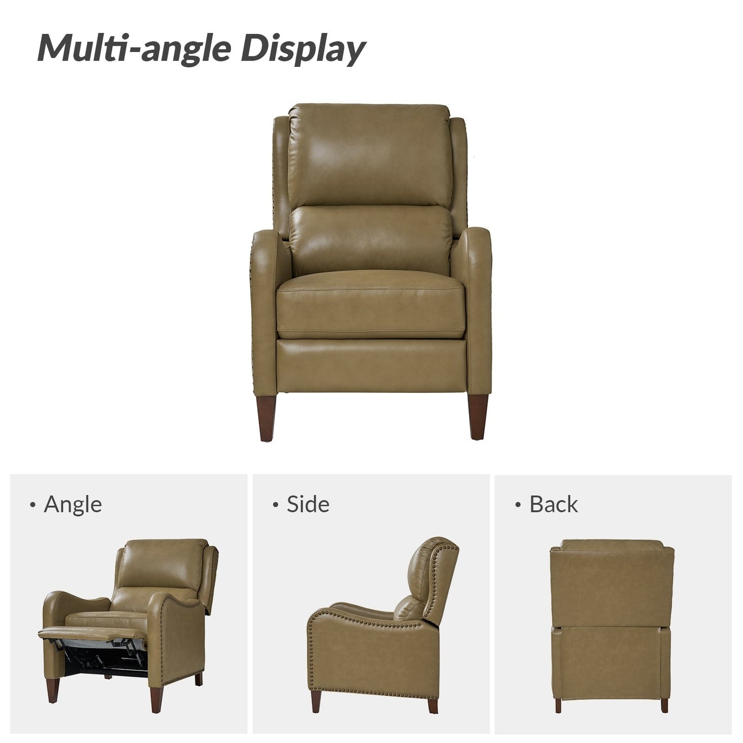 Poltrona reclinabile Brigida Modern in vera pelle con finiture in borchie e poggiapiedi regolabile, set da 2 di HULALA HOME