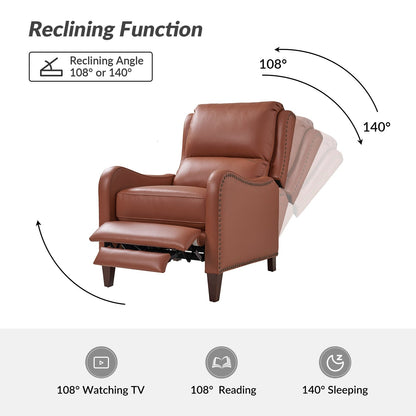 Poltrona reclinabile Brigida Modern in vera pelle con finiture in borchie e poggiapiedi regolabile, set da 2 di HULALA HOME