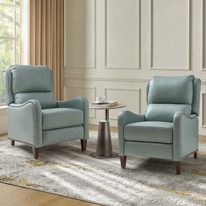 Poltrona reclinabile Brigida Modern in vera pelle con finiture in borchie e poggiapiedi regolabile, set da 2 di HULALA HOME