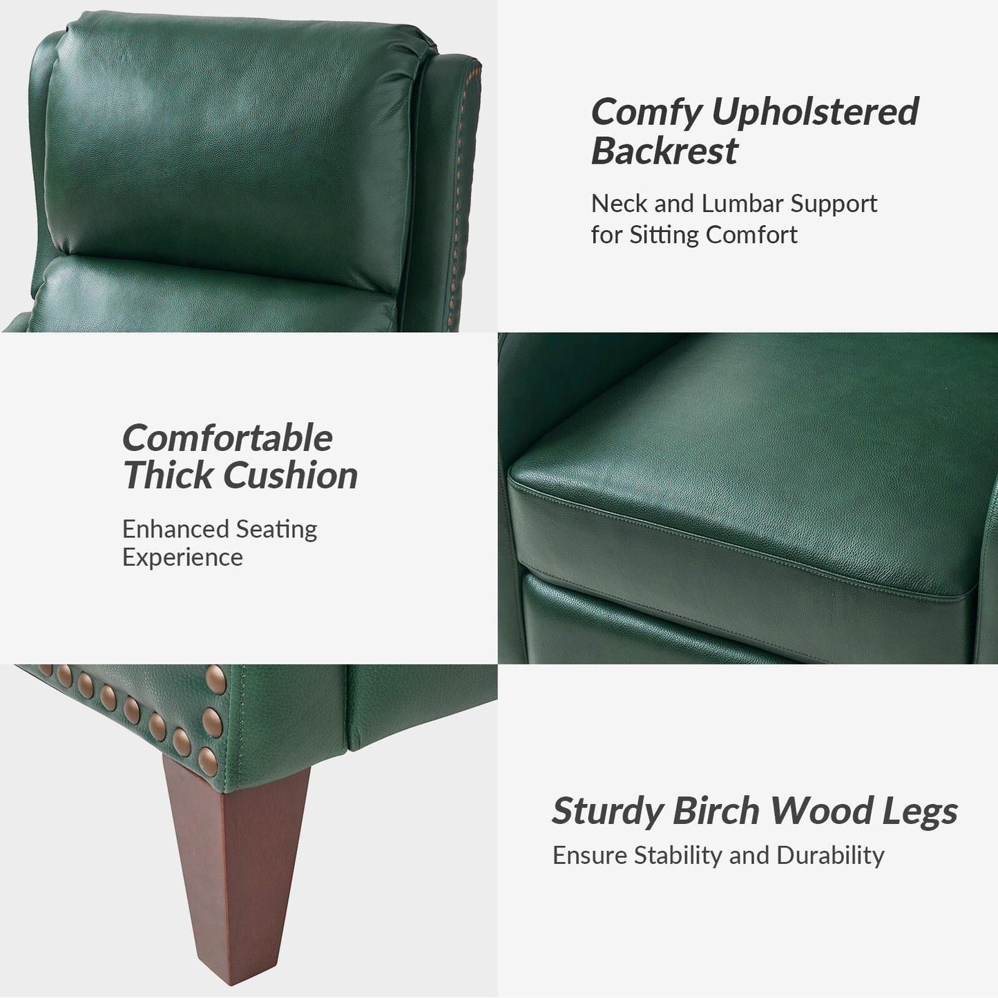 Poltrona reclinabile Brigida Modern in vera pelle con finiture in borchie e poggiapiedi regolabile, set da 2 di HULALA HOME