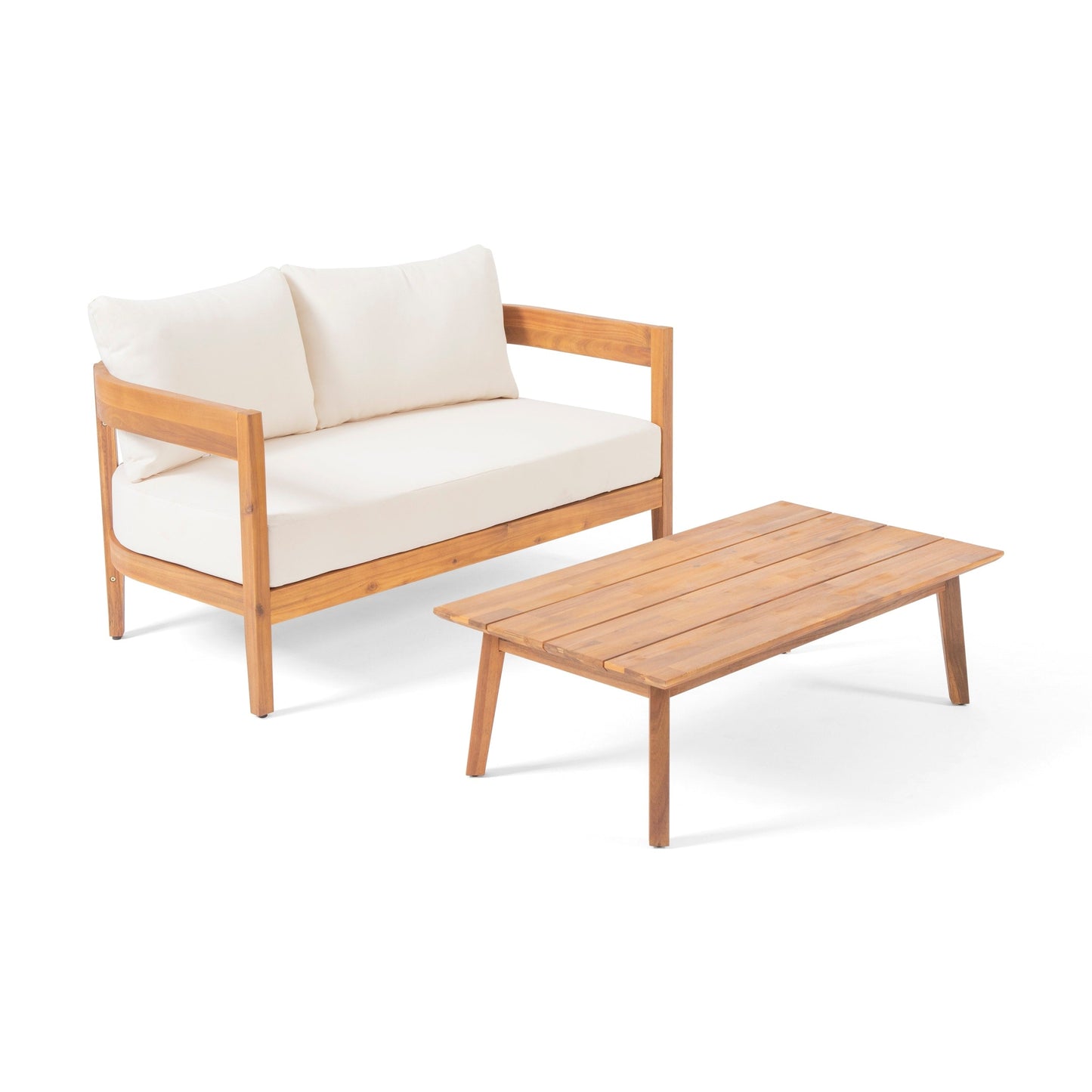 Set di divani a due posti in legno di acacia Brooklyn Outdoor con tavolino da caffè di Christopher Knight Home