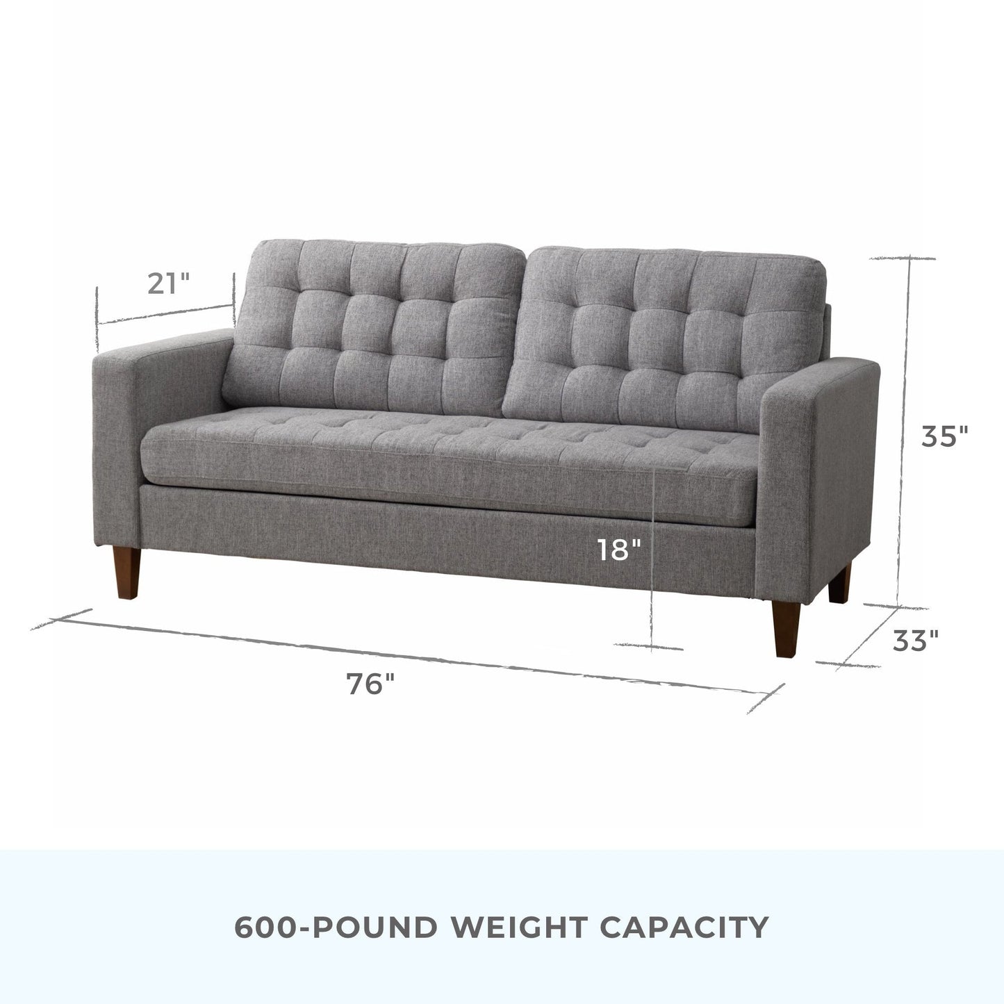 Divano Brookside Brynn da 76 pollici con braccioli quadrati in similpelle/velluto/tessuto