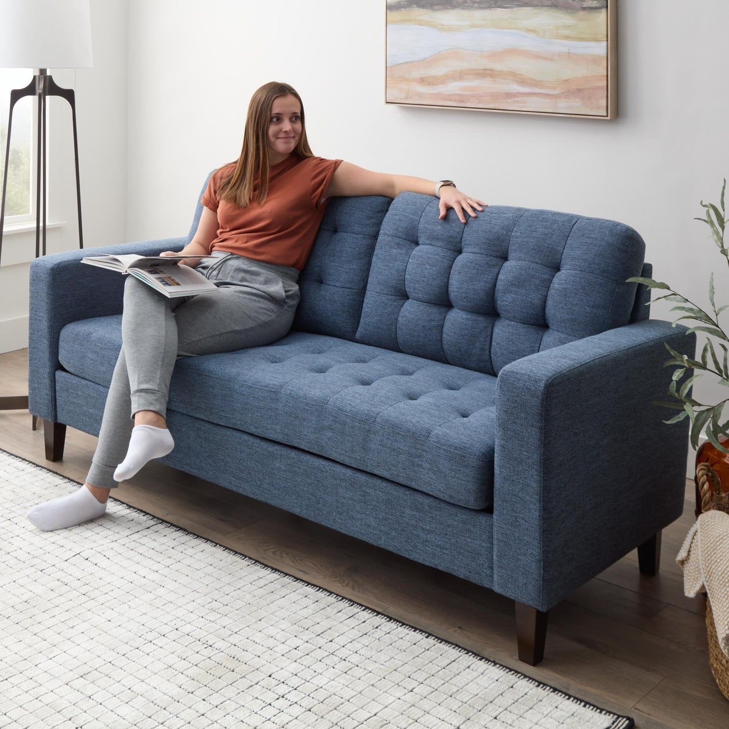 Divano Brookside Brynn da 76 pollici con braccioli quadrati in similpelle/velluto/tessuto