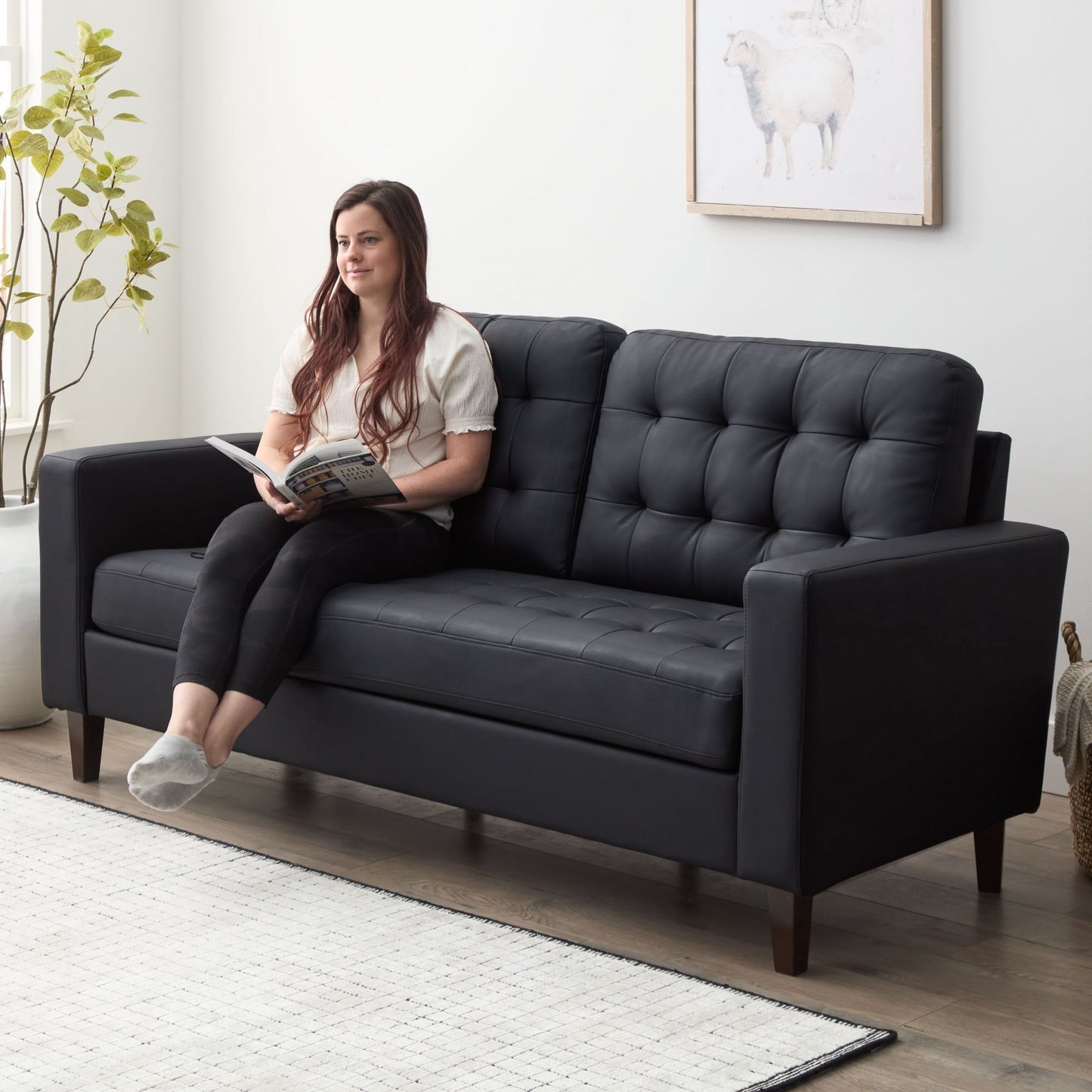 Divano Brookside Brynn da 76 pollici con braccioli quadrati in similpelle/velluto/tessuto