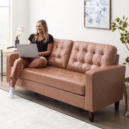 Divano Brookside Brynn da 76 pollici con braccioli quadrati in similpelle/velluto/tessuto