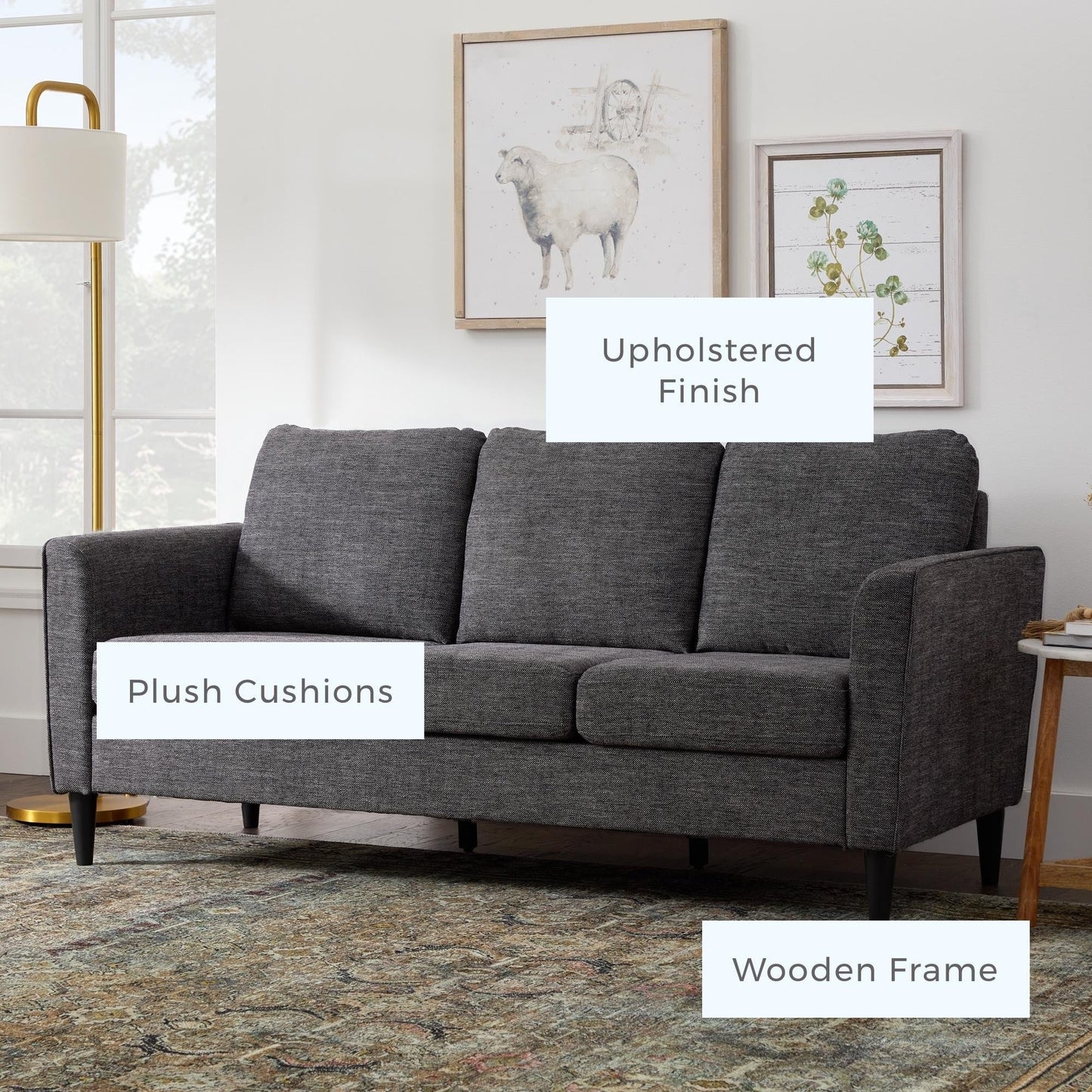 Divano imbottito con braccioli curvi Brookside Clara 73