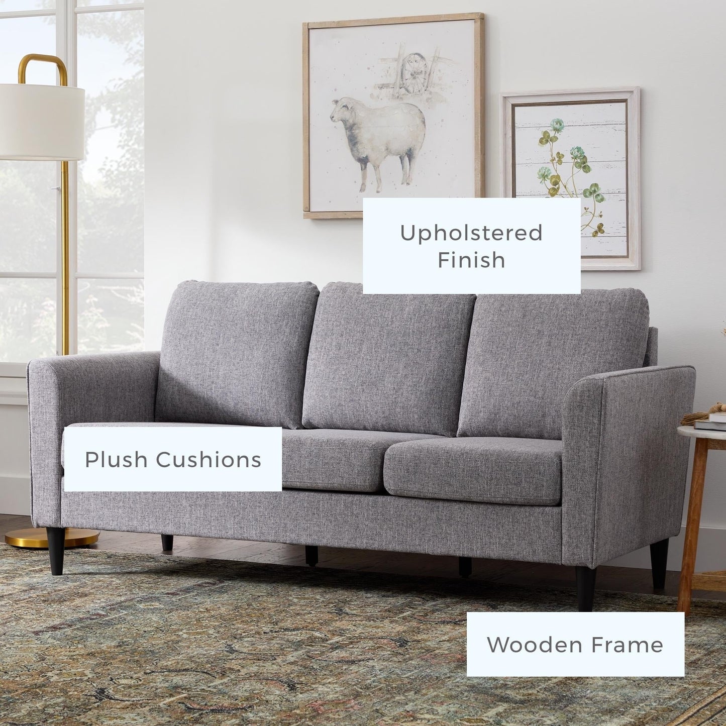 Divano imbottito con braccioli curvi Brookside Clara 73