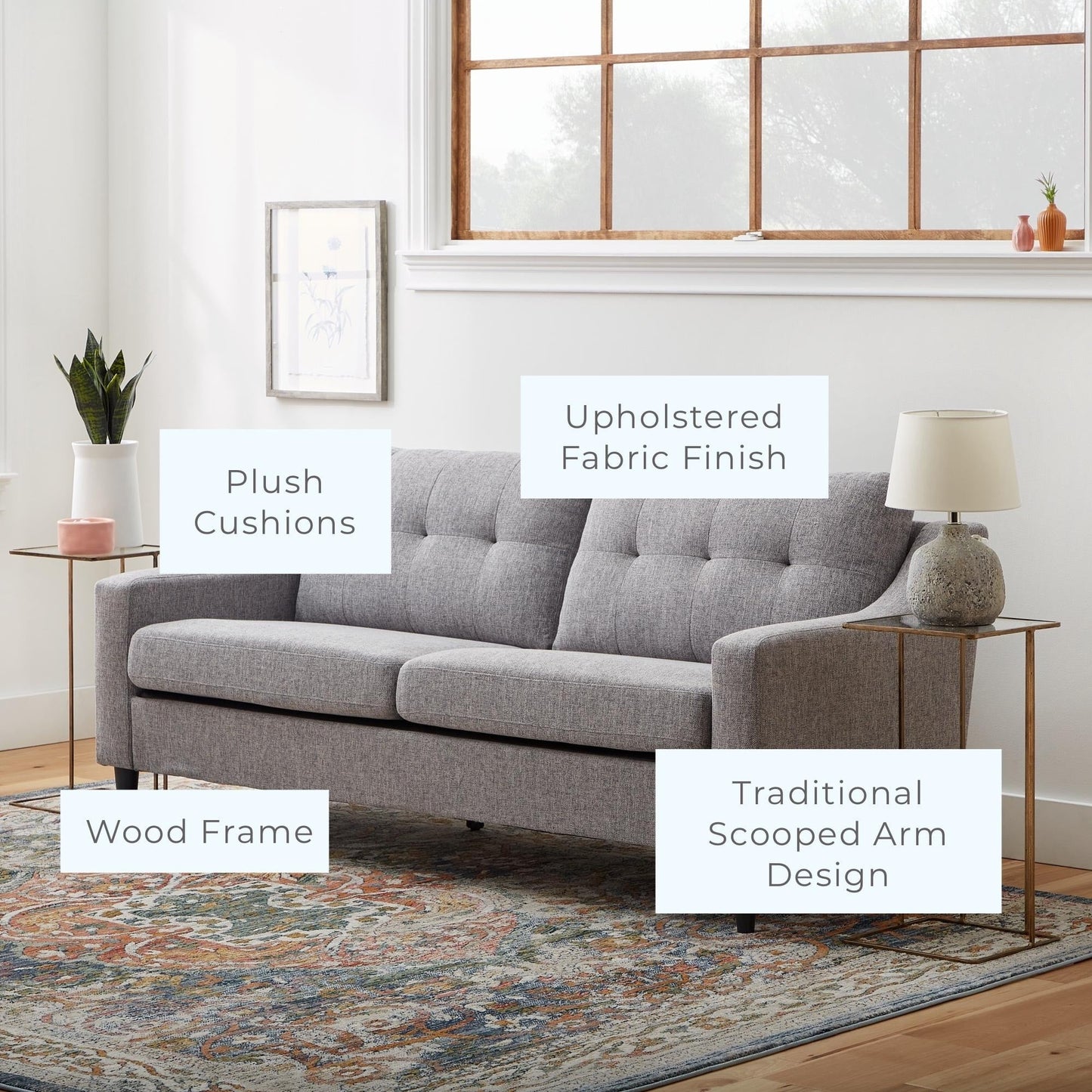 Divano imbottito con braccioli a cucchiaio Brookside Ellen 75