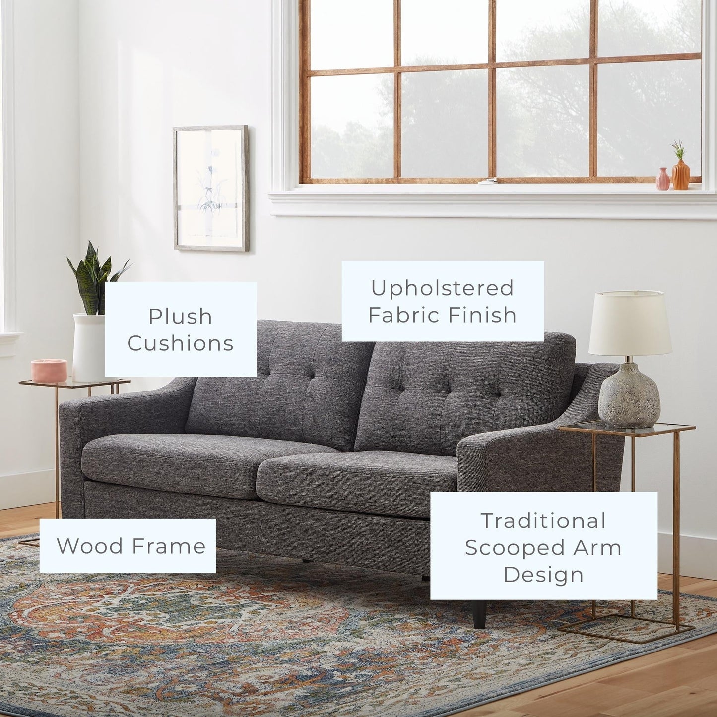 Divano imbottito con braccioli a cucchiaio Brookside Ellen 75