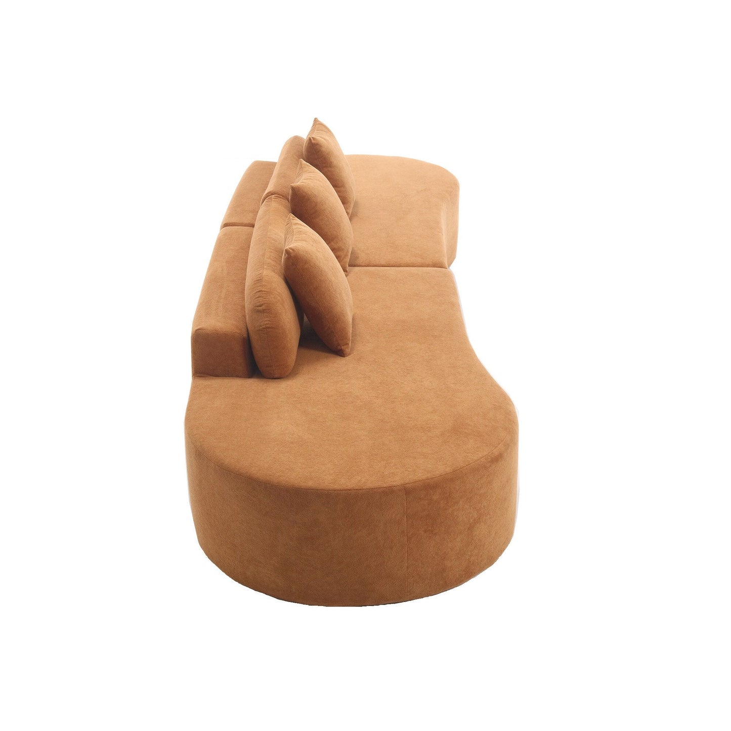 Divano modulare curvo marrone da 130,5'' con design ergonomico, tessuto ad alta resilienza e 3 cuscini, non necessita di montaggio