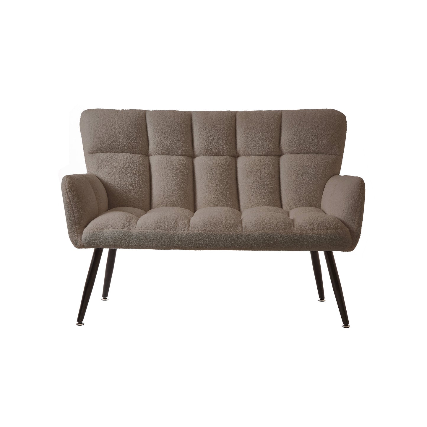 Divano a due posti Teddy Brown 52 con schienali trapuntati e struttura in legno massello per soggiorno.