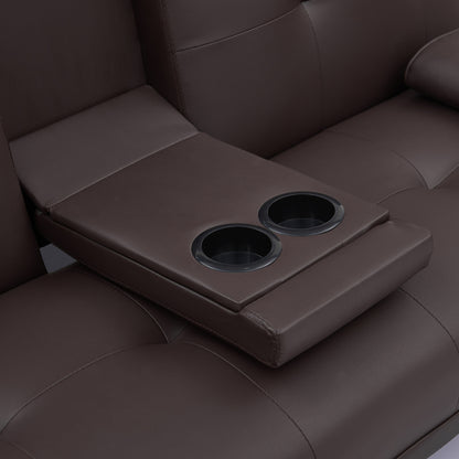 Divano letto pieghevole in similpelle marrone 67 con gambe in metallo argentato e portabicchieri per soggiorno