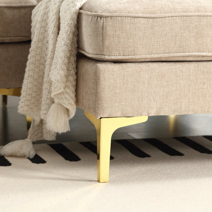 Divano a L in tessuto marrone 85 con struttura in legno, chaise longue e cuscini rinforzati a molle