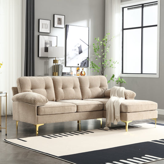 Divano a 3 posti a L da 85'' marrone con chaise longue e cuscino a molle