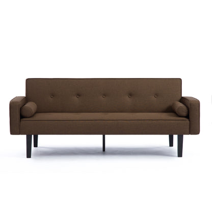 Divano letto futon convertibile marrone a 3 posti con gambe in legno