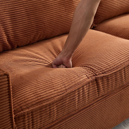 Divano a 3 posti in velluto a coste marrone con portabicchieri e contenitore