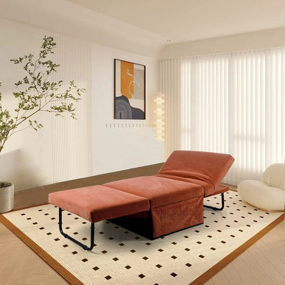 Divano letto singolo convertibile in velluto a coste marrone con schienale reclinabile