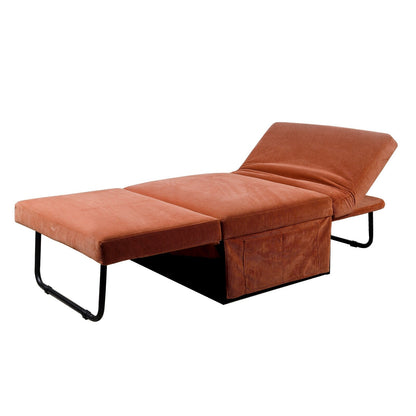 Divano letto singolo convertibile in velluto a coste marrone con schienale reclinabile