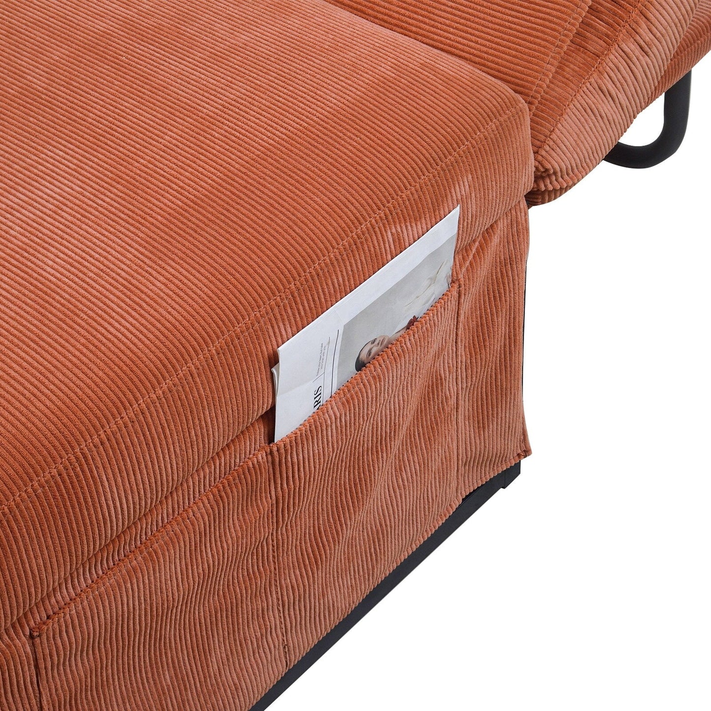 Divano letto singolo convertibile in velluto a coste marrone con schienale reclinabile