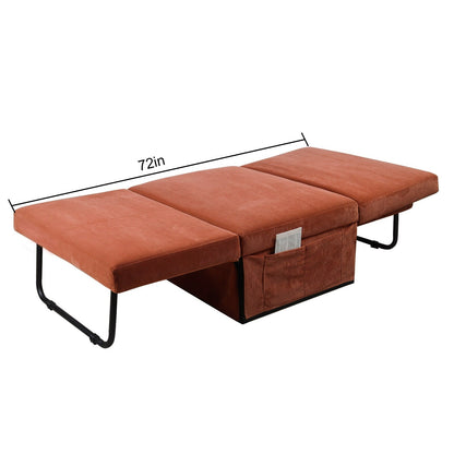 Divano letto singolo convertibile in velluto a coste marrone con schienale reclinabile