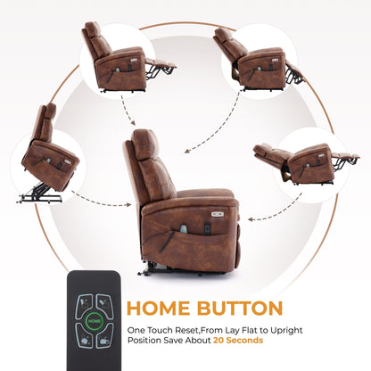 Poltrona reclinabile elettrica a doppio motore marrone con massaggio e porte USB