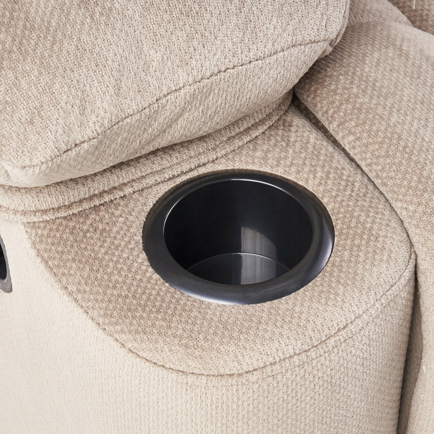 Poltrona reclinabile manuale in tessuto elegante marrone con doppio portabicchieri e dimensioni generose per il massimo relax