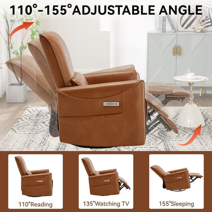 Poltrona reclinabile ergonomica marrone con rotazione a 270°, oscillazione delicata, rivestimento resistente e ricarica USB e Type-C