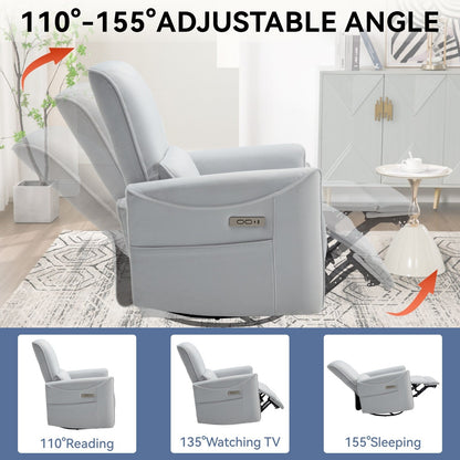 Poltrona reclinabile ergonomica marrone con rotazione a 270°, oscillazione delicata, rivestimento resistente e ricarica USB e Type-C