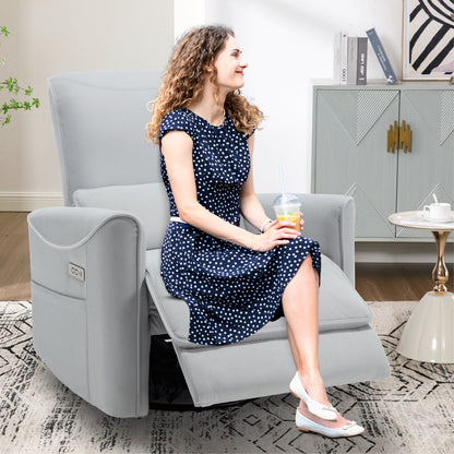 Poltrona reclinabile ergonomica marrone con rotazione a 270°, oscillazione delicata, rivestimento resistente e ricarica USB e Type-C