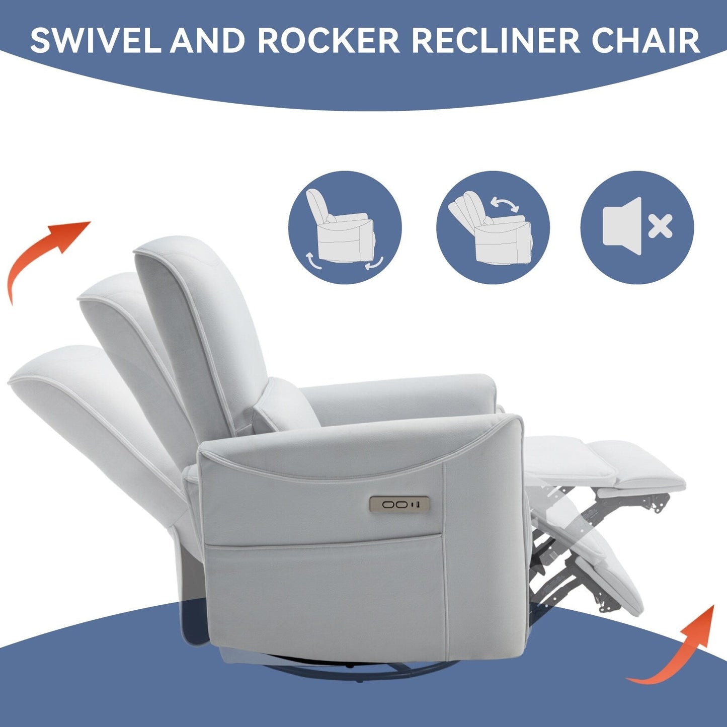 Poltrona reclinabile ergonomica marrone con girevole, oscillante e porte USB