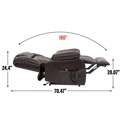 Poltrona reclinabile elettrica in pelle marrone con massaggio, riscaldamento lombare e doppi motori