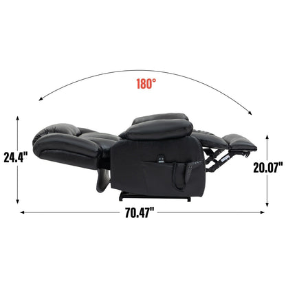 Poltrona reclinabile elettrica marrone di medie dimensioni in vera pelle con doppi motori, massaggio a 8 punti, riscaldamento lombare