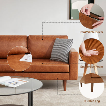 Divani a due posti in similpelle marrone Mid Century Modern 65 con struttura in legno massello e cuscino imbottito per soggiorno