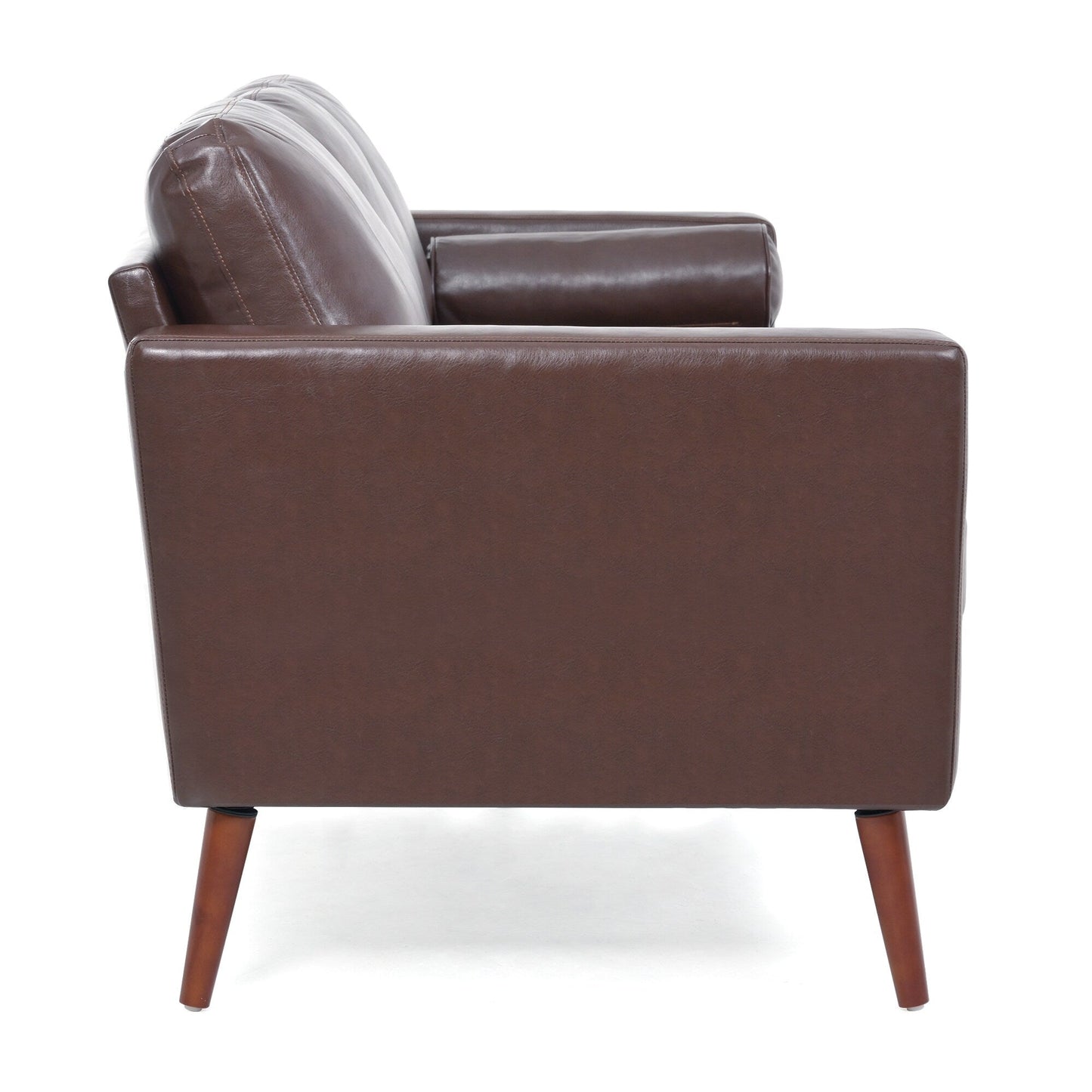 Divano a 3 posti Mid Century Modern 76,7 in PU marrone con struttura in ferro e legno per soggiorno