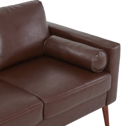 Divano a 3 posti Mid Century Modern 76,7 in PU marrone con struttura in ferro e legno per soggiorno