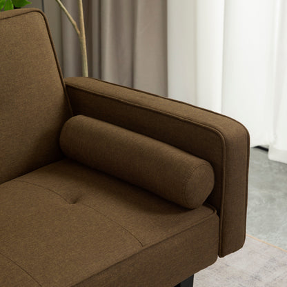 Divano letto futon convertibile a 3 posti, moderno, marrone, 71,65, con gambe in legno massello e cuscini per soggiorno