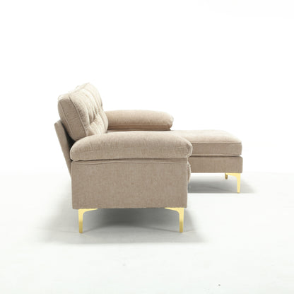 Divano a 3 posti moderno in tessuto marrone da 85'' a forma di L con struttura in legno e cuscini a molle