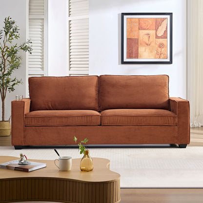 Divano a 3 posti in velluto a coste marrone moderno 87,4 con seduta profonda, portabicchieri e borse portaoggetti per soggiorno