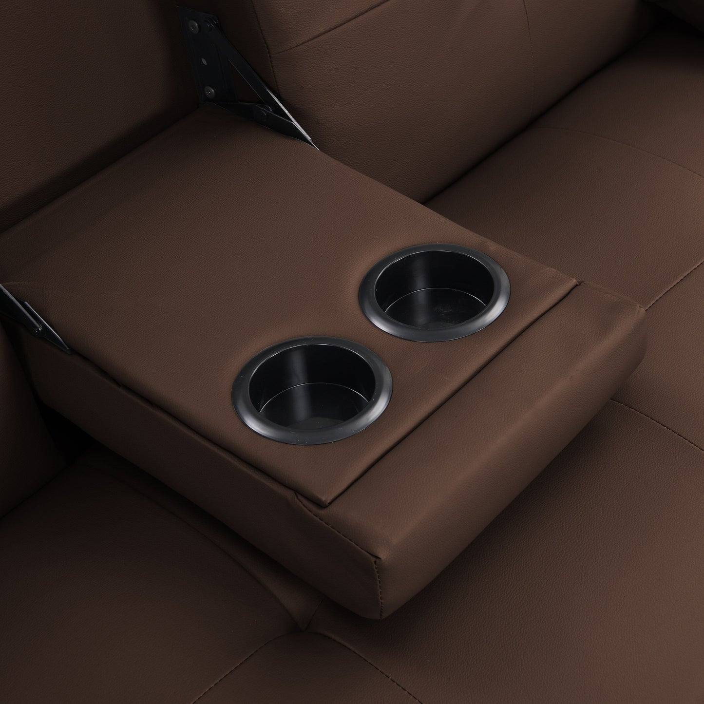 Divano letto a due posti in PVC marrone con struttura in legno