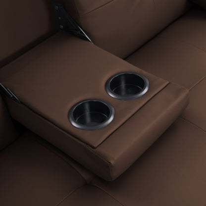 Divano letto a due posti in PVC marrone con struttura in legno