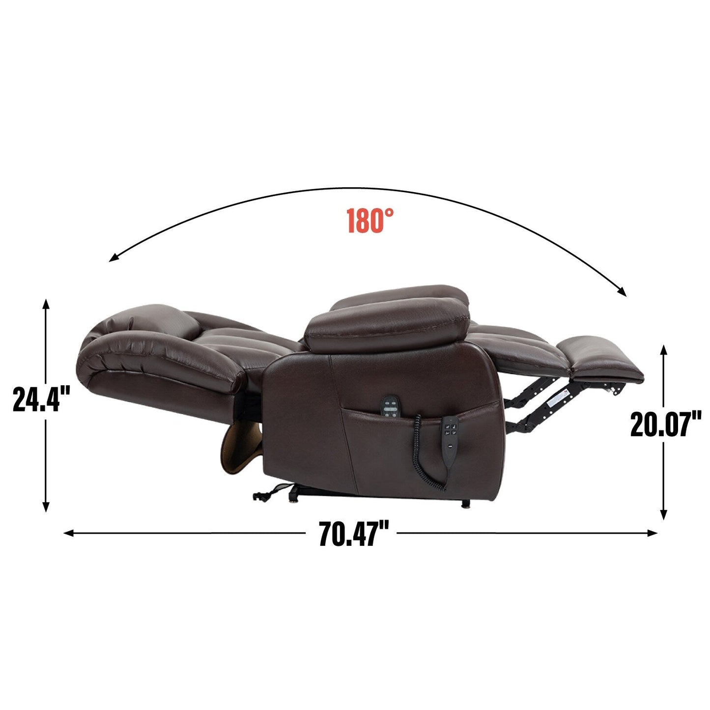 Poltrona reclinabile elettrica marrone con doppi motori, massaggio vibrante a 8 punti e supporto lombare riscaldato