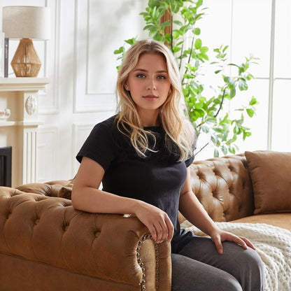 Divano Chesterfield a 3 posti in tessuto tecnico marrone