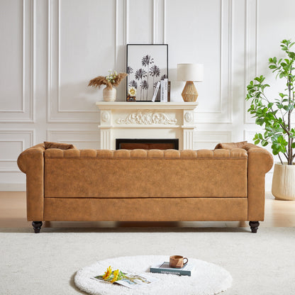 Divano Chesterfield a 3 posti in tessuto tecnico marrone