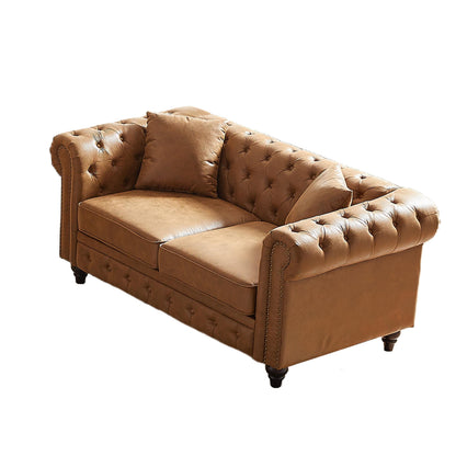 Divano Chesterfield a 3 posti in tessuto tecnico marrone