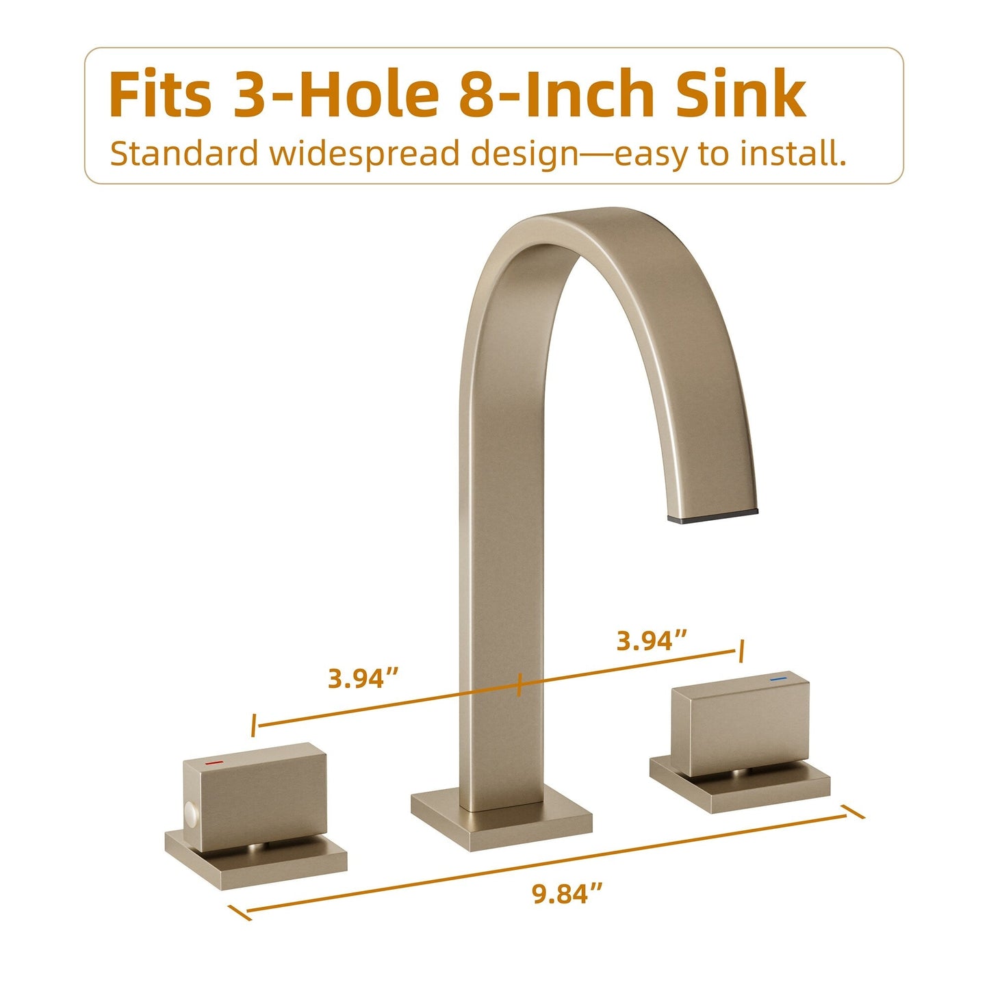 Rubinetto per lavabo da bagno a 3 fori con doppia maniglia, finitura oro spazzolato
