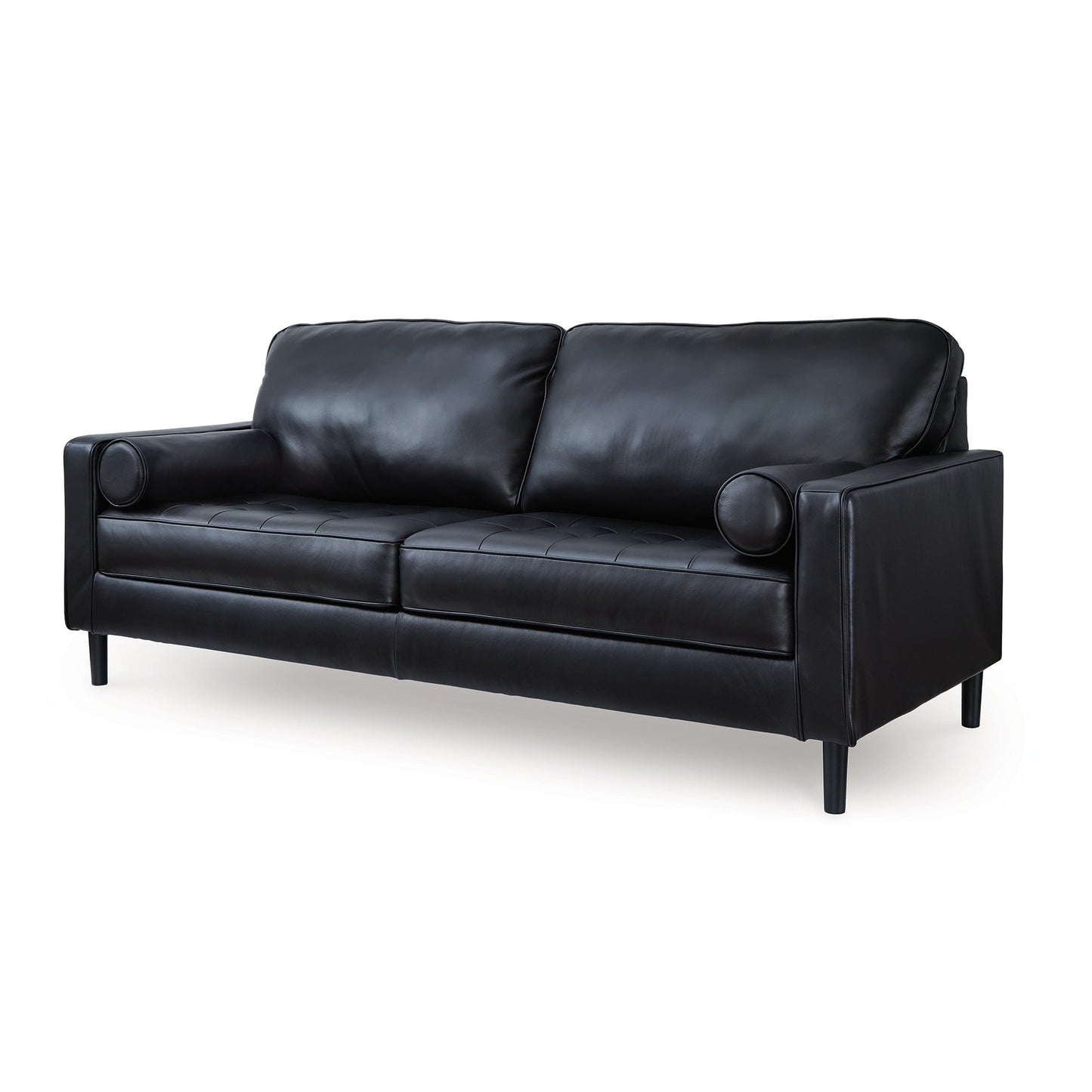 Divano Bryc, 2 cuscini a rullo, 87 pollici in vera e similpelle nera