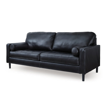 Divano Bryc, 2 cuscini a rullo, 87 pollici in vera e similpelle nera